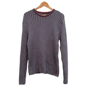 Guess Women's Ribbed Chunky Knit Gray Long Sleeve Round Neck Sweater, Size Large